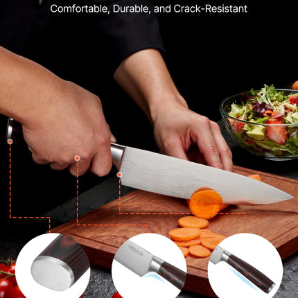 15-Piece Professional Kitchen Knife Set with Wooden Block – High-Carbon Stainless Steel – Built-in Sharpener Rod & Steak Knives