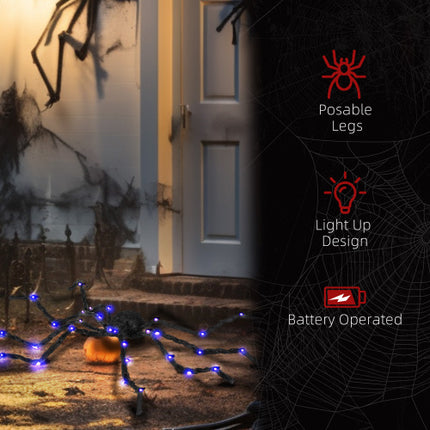 Giant Light-Up Halloween Spider Prop – Oversized Bendable Purple LED Legs for Spooky Yard & Haunted House Decor