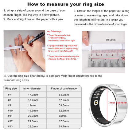 Smart Health Ring – 24/7 Fitness Tracker with Heart Rate, SpO2 & Sleep Monitor – IP68 Waterproof – No Subscription Fee – iOS & Android Compatible