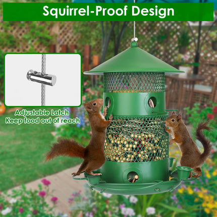 All-Metal Squirrel-Proof Bird Feeder – Chew-Proof Hanging Seed Dispenser with 360° Circular Perch & Integrated Water Cups – Heavy Duty Outdoor Feeder