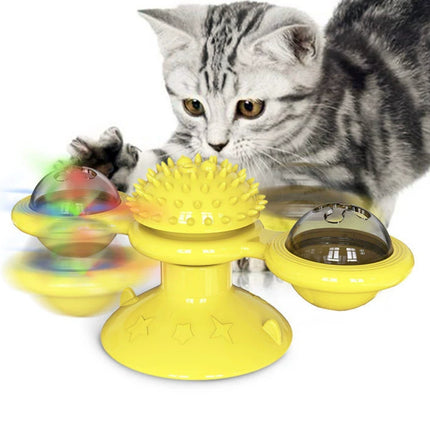 4-in-1 Interactive Cat Toy Set – Rotating Disk with Feather Teasers – Tumbler Windmill Design – Multi-Functional Exercise Station for Indoor Cats
