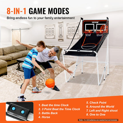 Foldable Dual Shot Basketball Arcade Game – 2-Player Indoor Basketball Hoop Set with LCD Electronic Scoreboard & 8 Game Modes – Includes 4 Balls