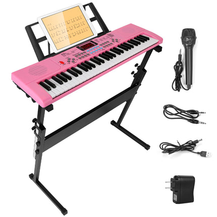 61-Key Digital Music Electronic Keyboard Set – Portable Electric Piano with Adjustable Stand & Microphone – Full Musical Instrument Kit for Kids & Beginners