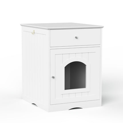 Wooden Cat Litter Box Enclosure – Decorative Cat House & Side Table – Indoor Pet Crate with Hidden Washroom Design