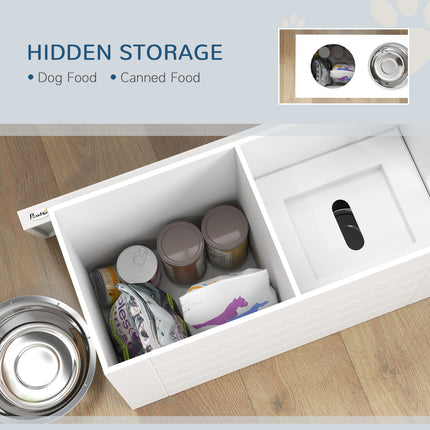 Elevated Dog Feeder Station with Storage Cabinet – 3 Stainless Steel Bowls & Slow Feeder Mat – Furniture-Style Raised Bowls for Large & Extra Large Dogs (White)