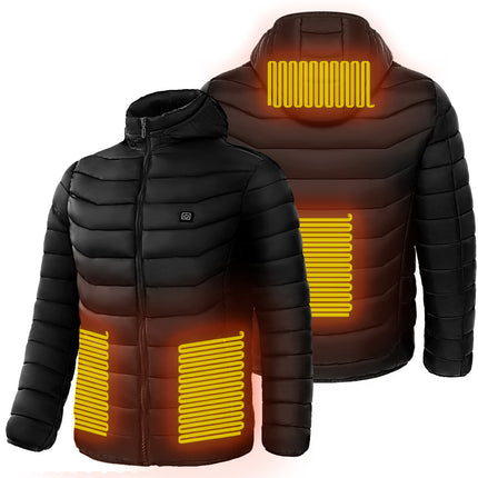 9-Zone Heated Puffer Jacket for Men – Electric Heating Winter Coat with Insulated Hood – USB Powered Thermal Windbreaker