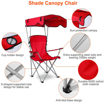 Heavy-Duty Camping Chair with Adjustable Canopy – 330lbs Capacity Folding Chair – Sunshade & Rain Shelter Portable Chair for Beach, Fishing & Sports