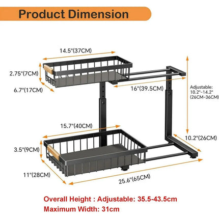 2-in-1 Kitchen Organization Set – 2-Tier Large Dish Drying Rack with Drainboard & Pull-Out Under Sink Organizer Rack – Black Metal
