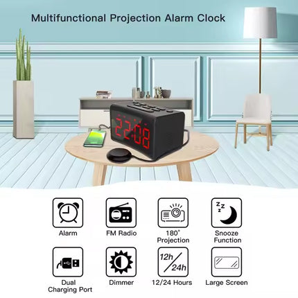 Large LED Digital Alarm Clock with FM Radio – Mirror Surface Desktop Clock – Dual Alarms, Indoor Temperature & USB Charging Port