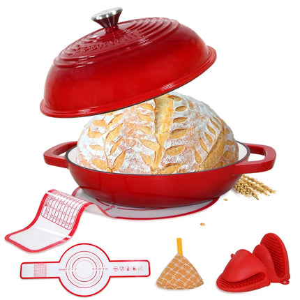6 Quart Enameled Cast Iron Dutch Oven with Lid – Professional Bread Oven for Sourdough Baking – Includes Silicone Mat