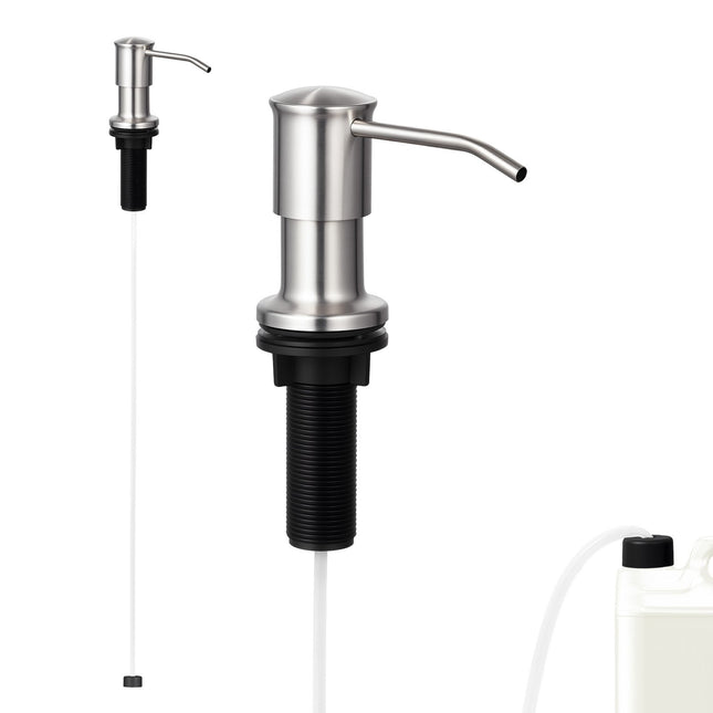 Built-in Kitchen Sink Soap Dispenser – Stainless Steel Pump with Large Refillable Bottle – Under-Counter Soap Pump