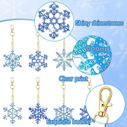 12 Packs Snowflake Diamond Painting Keychain Kits – DIY Sparkling Rhinestone Arts & Crafts – Winter Theme Keyring Making Set for Kids & Adults