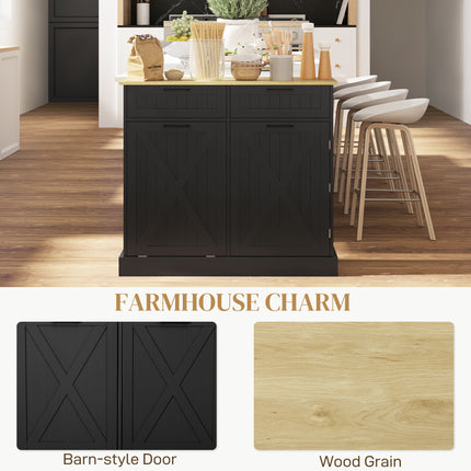 10 Gallon Tilt-Out Trash Can Cabinet with 2 Storage Drawers – Farmhouse Kitchen Trash Hidden Cabinet – Wooden Pet-Proof Waste Bin Holder in Black