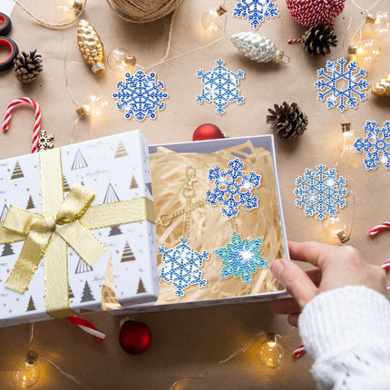 12 Packs Snowflake Diamond Painting Keychain Kits – DIY Sparkling Rhinestone Arts & Crafts – Winter Theme Keyring Making Set for Kids & Adults