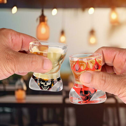 Creative 3D Body Shape Shot Glasses – 2pcs Set: Black Muscle Man & Red Bikini Skull Style – Unique Barware Gift for Parties & Halloween