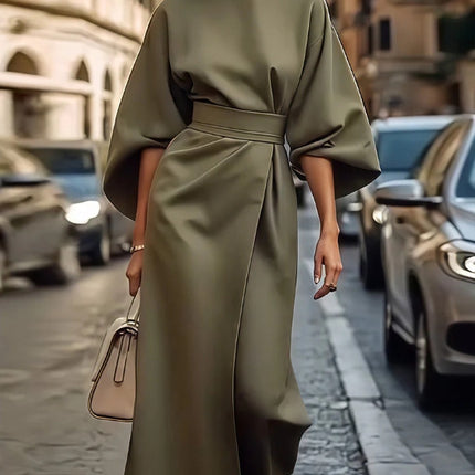 Women's Batwing Sleeve Dress with Belt Detail and Loose Fit