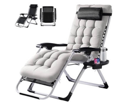 Zero Gravity Reclining Lounge Chair – Folding Patio Chair with Removable Soft Cushion & Cup Holder Tray – Supports 350lbs – Black