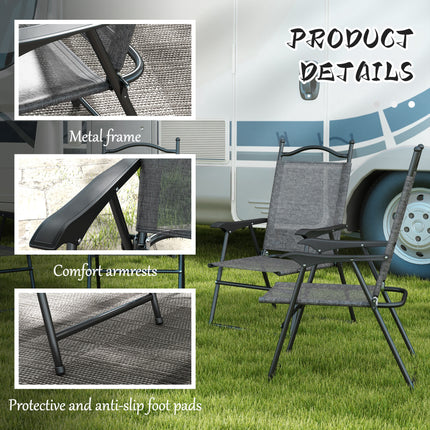 4-Piece Folding Patio Chair Set – Breathable Mesh Camping Chairs for Adults – Lightweight Gray Sports Chairs with Armrests & Carry Bags