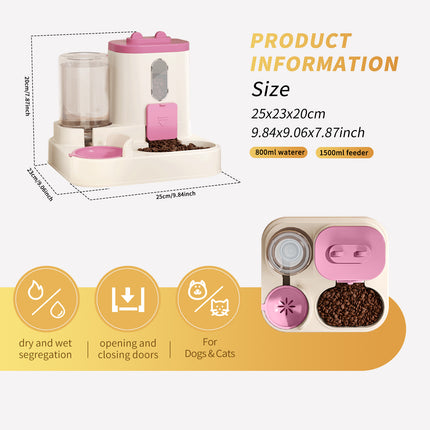 2-in-1 Automatic Cat Food Dispenser & Water Fountain – Integrated Gravity Feeder & Self-Refilling Waterer – Cute All-in-One Feeding Station