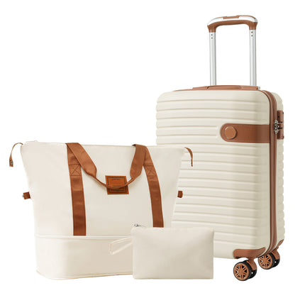 3-Piece Luxury Cream Luggage Set – Lightweight ABS Hardshell Suitcases – 20" Airline Approved Carry-On (22x14x9) – Silent 360° Spinner Wheels