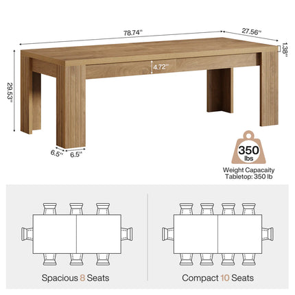 Rustic Farmhouse Dining Table – Spacious 6-10 Person Seating – Durable MDF Kitchen & Home Office Desk – Scratch & Water Resistant Surface – Easy Assembly