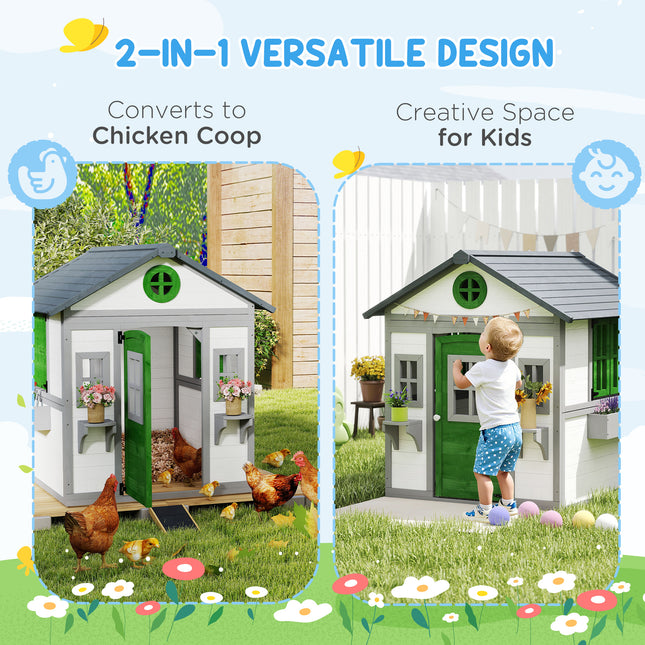 Wooden Outdoor Playhouse for Kids – White Garden Play Cottage with Windows, Door, Planter Pots & Flower Boxes – For Toddlers & Kids Ages 3-8