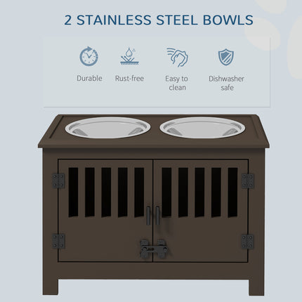 Dog Food Storage Cabinet with Pull-Out Feeding Station – Espresso Wooden Pet Feeder with 2 Stainless Steel Bowls – Multi-functional Pet Furniture