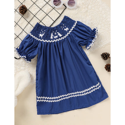 Baby Girl Christmas Smocked Dress – Vintage Santa Claus Embroidery Party Outfit – Red Plaid Short Sleeve Holiday Dress