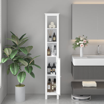 Tall Slim Bathroom Storage Cabinet – Space-Saving Freestanding Linen Tower with Adjustable Shelves for Small Spaces & Kitchens