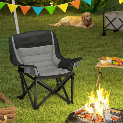 Upgraded Heavy-Duty Camping Chair – Extra Wide Folding Seat for Adults – With Insulated Cup Holder, Side Pockets & Carry Bag