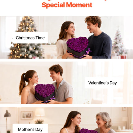 Forever Flowers Heart Box – 27 Real Preserved Purple Roses – Eternal Immortal Bouquet – Luxury Anniversary & Valentine’s Day Gift for Wife or Girlfriend