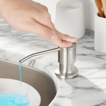 Built-in Kitchen Sink Soap Dispenser – Stainless Steel Pump with Large Refillable Bottle – Under-Counter Soap Pump