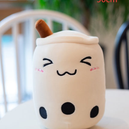 Cute Fruit Boba Tea Plush Pillow – Soft Strawberry Milk Tea Stuffed Toy – Kawaii Bubble Tea Cup Cushion for Kids & Teens (Pink/Brown)
