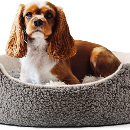 Mewoo Washable Pet Bed for Small Dogs & Cats – 23-Inch Orthopedic Round Dog Bed – Ultra Soft Plush Calming Bed with Non-Slip Bottom (Grey)