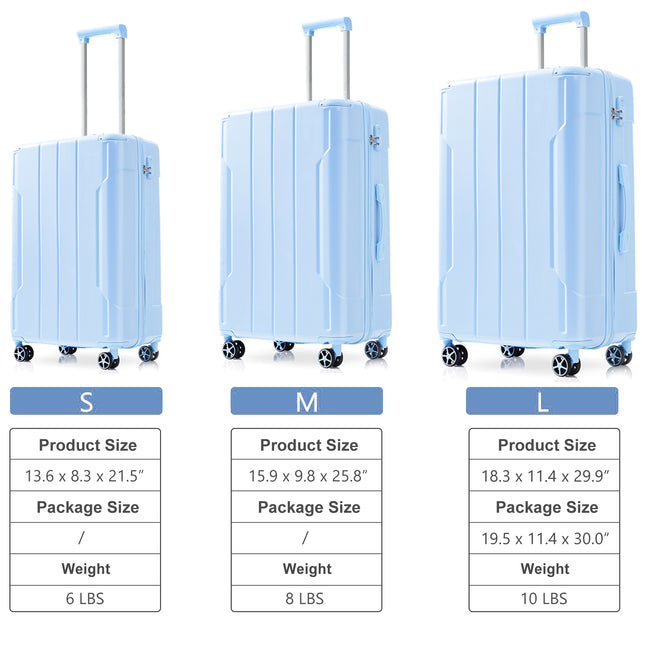 3-Piece SkyBlue Luggage Set – Durable ABS Hardshell Suitcases – 20/24/28 Inch with 360° Double Spinner Wheels – Lightweight Travel Bag Combo