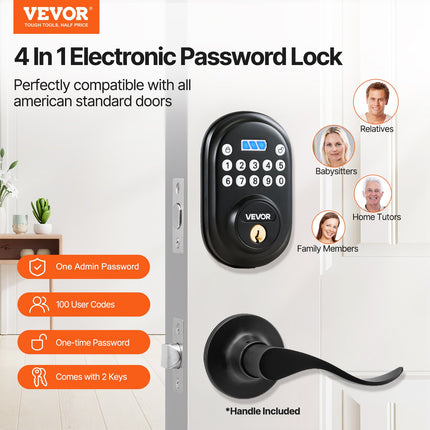 Keyless Entry Smart Door Lock with Handle – Electronic Digital Keypad & Biometric Fingerprint Access – Modern Privacy Lock for Home, Office & Bedroom