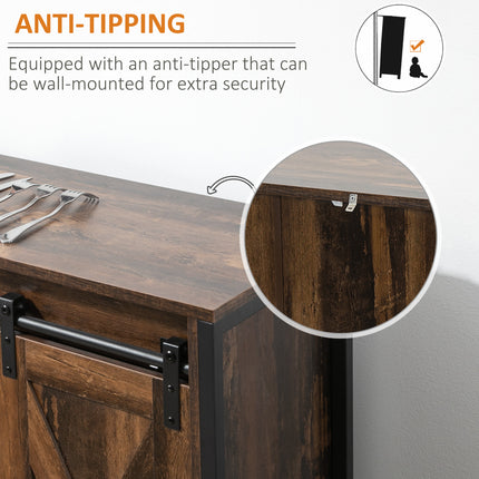 Industrial Sliding Barn Door Sideboard – Rustic Brown Buffet Cabinet with Adjustable Shelves for Kitchen, Dining & Living Room