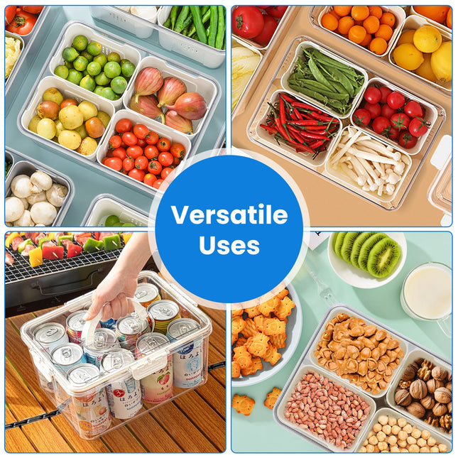 2-Pack Airtight Fruit Storage Containers – 4-Compartment Fridge Organizer with 8 Removable Colanders – BPA-Free Produce Saver