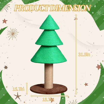 31.5" Christmas Tree Cat Scratcher – Large Sisal Scratching Post for Indoor Cats – Festive Holiday Cat Scratch Tower with Toy Balls (Green)