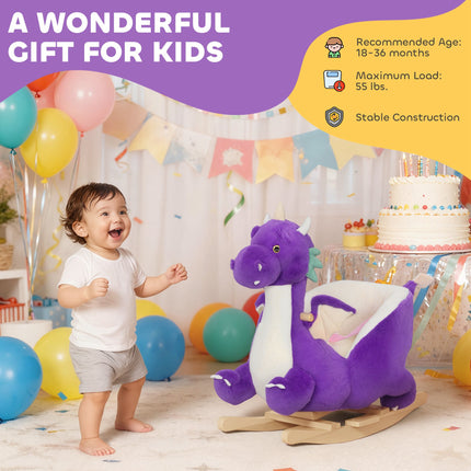 Toddler dragon rocking toy with a three-point safety belt