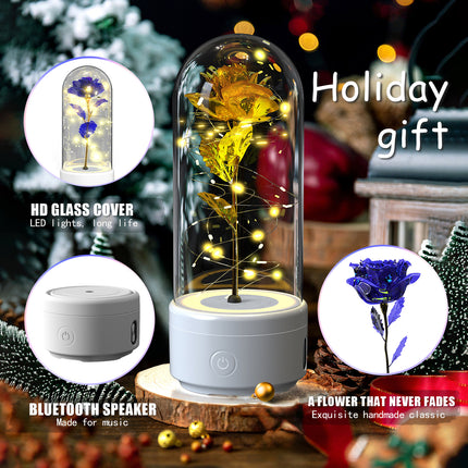Eternal Rose in Glass Dome with Bluetooth Speaker – Romantic LED Luminous Flower Night Light – Perfect Valentine's Day & Anniversary Gift for Her