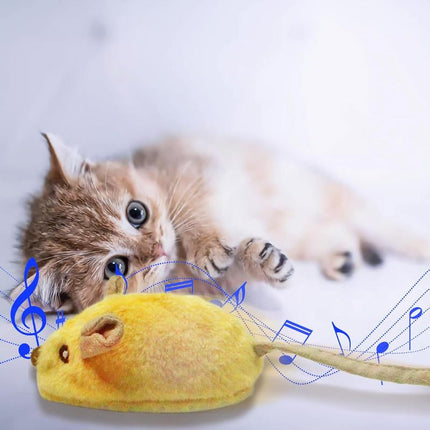 Interactive Robotic Mouse Cat Toy – Automatic Moving Mouse with LED Lights & Chirping Sounds – USB Rechargeable Toy with Feather Tail for All Breeds