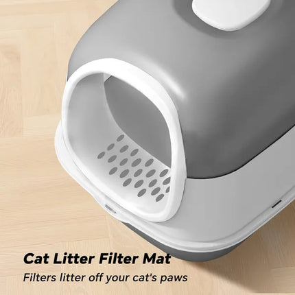 Hooded Cat Litter Box with Lid – Odor-Control Covered Kitty Litter Pan for Mess-Free Floors