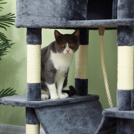 81" Giant Cat Tree Tower – Multi-Level Cat Condo with Scratching Posts & Board – Luxury Cat Furniture with Hammocks, Beds, and Toy Balls (Grey)