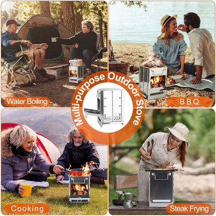 Portable Folding Camping Stove – Compact Backpacking Charcoal Grill with Carry Bag – Lightweight Outdoor BBQ Cooker for Hiking, Picnic & Survival