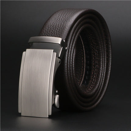Men's Automatic Ratchet Leather Belt – Adjustable Slide Buckle Strap for Business Casual & Formal Wear