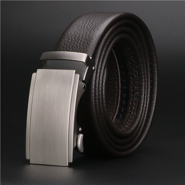 Men's Automatic Ratchet Leather Belt – Adjustable Slide Buckle Strap for Business Casual & Formal Wear