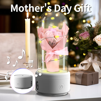 2-in-1 Rose Bouquet LED Light & Bluetooth Speaker – Enchanted Rose Night Light in Glass Dome – Unique Mother’s Day, Valentine’s Day & Anniversary Gift