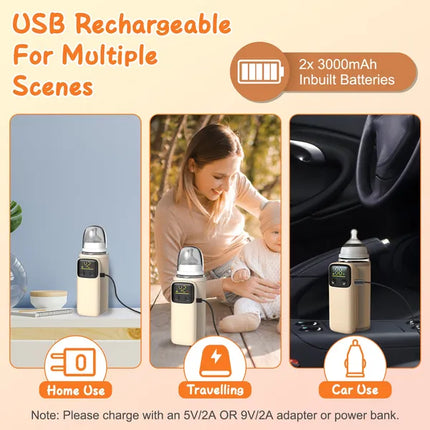 Portable Baby Bottle Warmer with Night Light – 6 Precise Temperature Levels – USB Rechargeable Milk & Formula Heater for Home and Travel