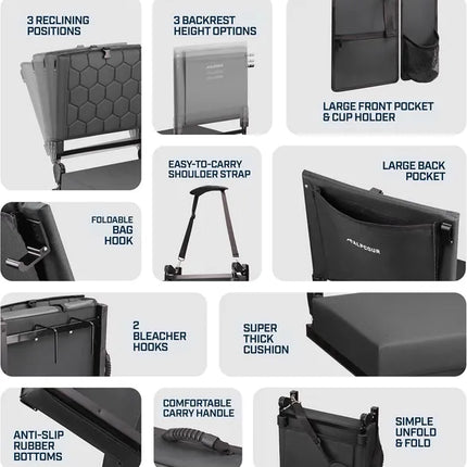 Folding Reclining Stadium Seat with Back Support – Cushioned Bleacher Chair for Sports Games and Outdoor Events